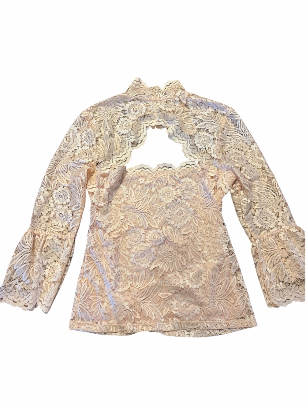 Lace Cutout Long-Sleeve Blouse in Cream